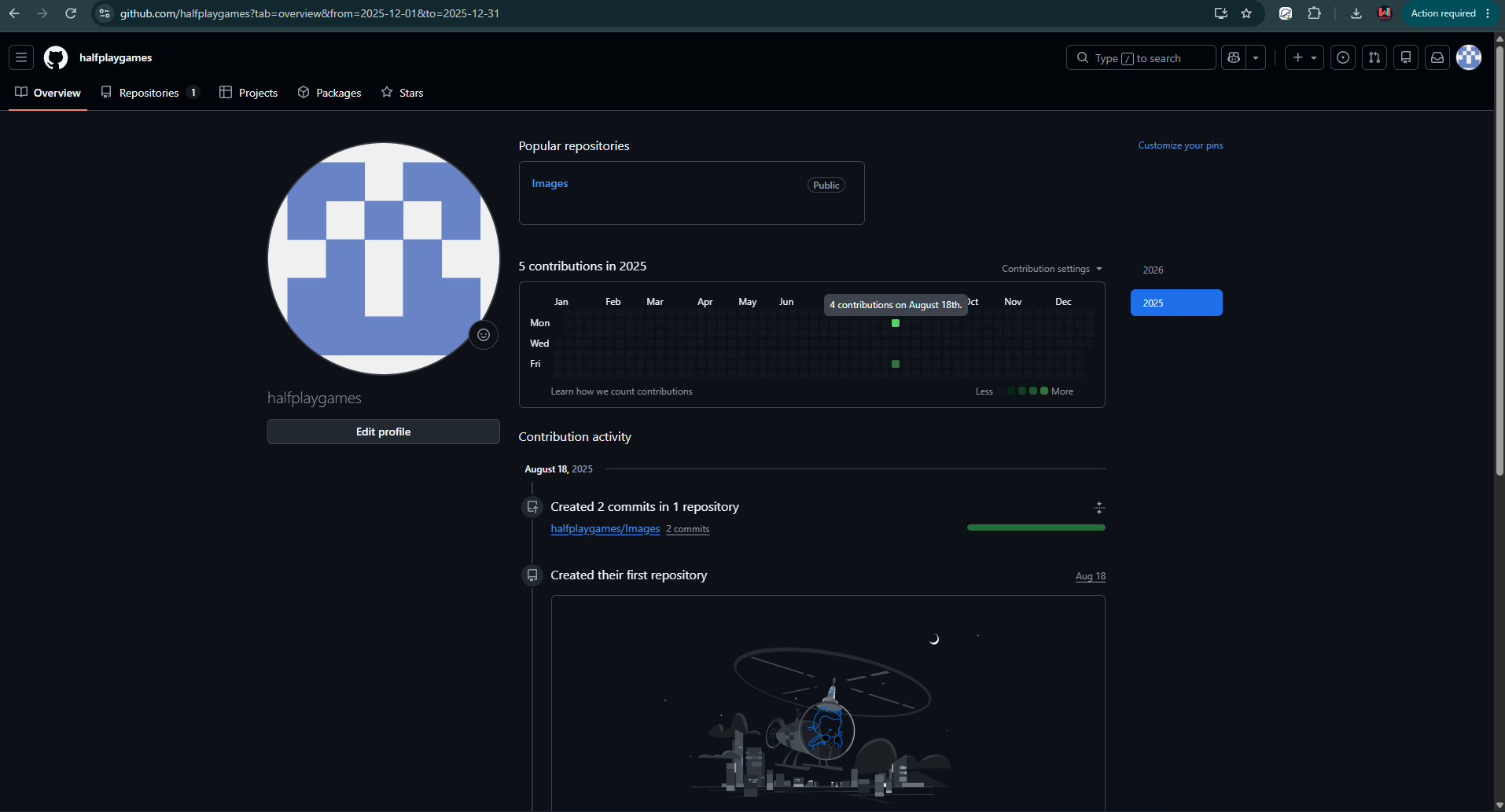 Screenshot of the old halfplaygames GitHub account